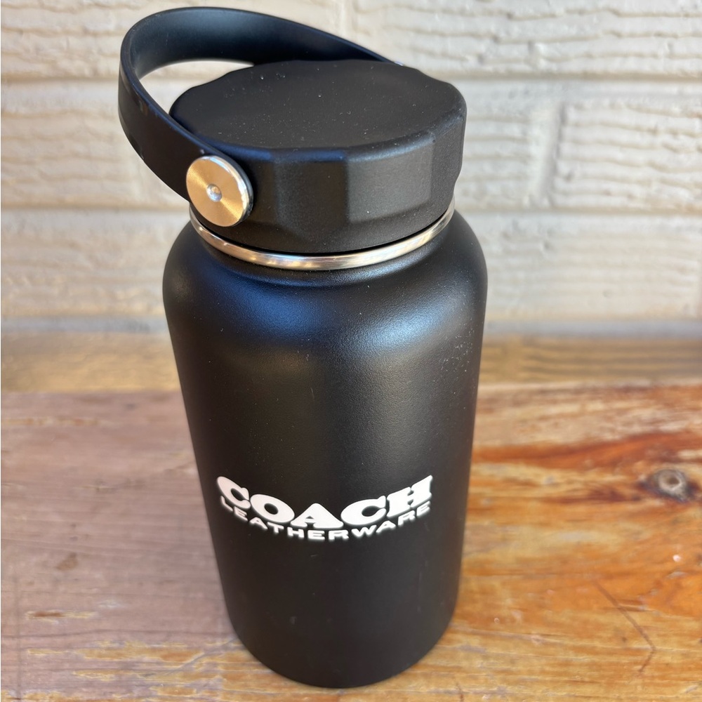 Coach Black Stainless Steel Double Wall Insulated Water Bottle with Lid 25oz